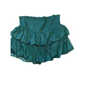 South Boutique Green Ruffle Mini Skirt Layered Elastic Waist Flowy Boho Large‎